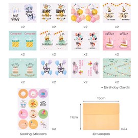 Youteer 24 Pack Assorted Birthday Cards Set, 8.3 x 5.5 Inches Birthday Cards Bulk with 24pcs Envelopes and Stickers for Friend Adult Teen.