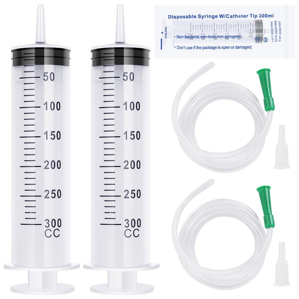 Pack of 2 Syringes 300 ml, Syringe with Hose, Large