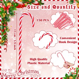 Jetec 150 Pcs Christmas Plastic Candy Cane Ornament Christmas Tree Hanging Decorations Twisted Crutch for Xmas Gift Holiday Decoration Indoor Outdoor Crafts Party Favor (Red and White)