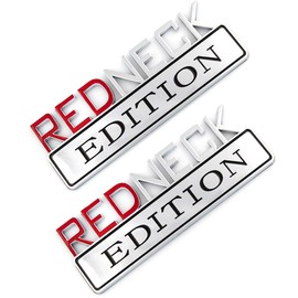 2pcs REDNECK EDITION CAR EMBLEM Chrome Badge 3D Sticker Decal Compatible with F-150 F250 F350 Silverado RAM 1500 (Chrome Red)