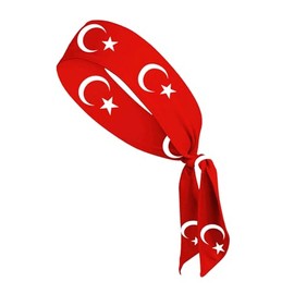 BBTDIN Turkey Flag Turban Red Headband Turkish Flag Hair Band Tie Turkey Flag Sports Headwear BNF02 (Red White, Free Size)