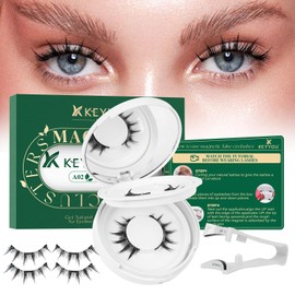 KEYYOU Daily Wear Reusable Magnetic Eyelashes 2 Pair with Applicator No Glue Needed 3D Natural Magnetic Lashes, Easy to Apply & Long Lasting for Daily Use & Events(A02+A02)