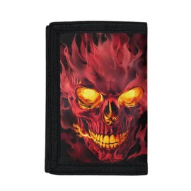 Fishoutleap Kids Cool Wallet with ID Window and Coin Pocket for Boys Waterproof Leather Cash Purse Pouch, Red Skull, Casual