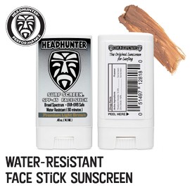 Headhunter Sunscreen Face Stick SPF 45, Waterproof Surf Sunblock for Waterman, Water-Resistant Facial Sunscreen for Ultra-Sport Protection and Solar Defense (80 min), Tinted Light Brown