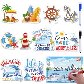 Cosmisun Cruise Door Decorations Magnetic - 11PCS Summer Beach Cruise Ship Door Decoration Magnet with 3 Pens Funny Sea Navigation Cruise Door Magnet Stickers for Carnival Cabin Stateroom Decor