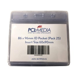 Clear ID Badge Pass Holder Medium Pocket Wallet Insert Size (60 x 90mm) Pack of 25 PCL Media ltd