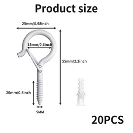 20 x Hooks for Hanging, Hooks Hanger White Screw Hooks, Hooks Outdoor Q Form Hooks with Safety Buckle, Windproof Screw Hooks for Outdoor Hanging