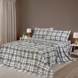 ZOYER Flannel Sheets Queen Size Set - Soft & Comfy Deep Pocket Cotton Flannel Bedding, Fitted Up to 16", Double Brushed Queen Bed Sheets, 4 Pieces, Moss