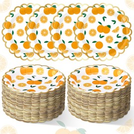 Funnymoom 100 Pcs Little Cutie Baby Shower Plates 7 Inches Fruit Orange Paper Plates Little Cutie Theme Party Decorations Decorative Disposable Dinner Plate for Summer Outdoor Picnics Birthday Wedding