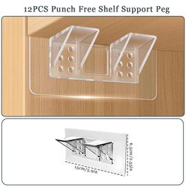 Jaxbo 12 Pcs Punch Free Shelf Support Peg，Self Adhesive Support Shelf Bracket，Strong Load Bearing for Shelves Kitchen Cabinet Book Closet