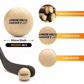 UICE Wooden Hockey Balls-6-Pack Street Hockey Balls 2-Inch Diameter Training Balls for Hockey Practice & Outdoor/Indoor Games