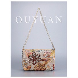 QWINEE Women's Sequin Floral Embroidery Evening Beaded Clutch Bags Elegant Mini Crossbody Purses Wedding Party Bag Apricot One Size