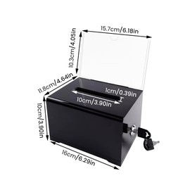 Black Acrylic Suggestion Box with Lock, Charity Collection Box, Donation Ballot Boxes, Cash Boxes, Lockable Bo-x for Raffle, Feedback, Voting, Tips & Charity Donations Collection(Black)