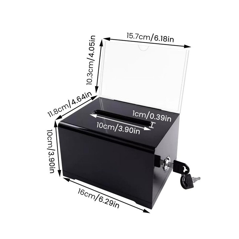 Black Acrylic Suggestion Box with Lock, Charity Collection Box, Donation