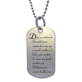 Spanish Serenity Prayer Stainless Steel Dog Tag Necklace