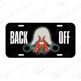 Amel Yosemite Sam Backoff  Shotgun Gun Cartoon Funny License Plate Front Auto Tag
