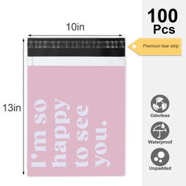Whaline 100Pcs Blush Pink Poly Mailer 10 x 13 Inch Tear-Resistant Mailing Bags with Self-Seal Deliver Envelopes Waterproof Plastic Packaging Bags for Small Business Packing Moving