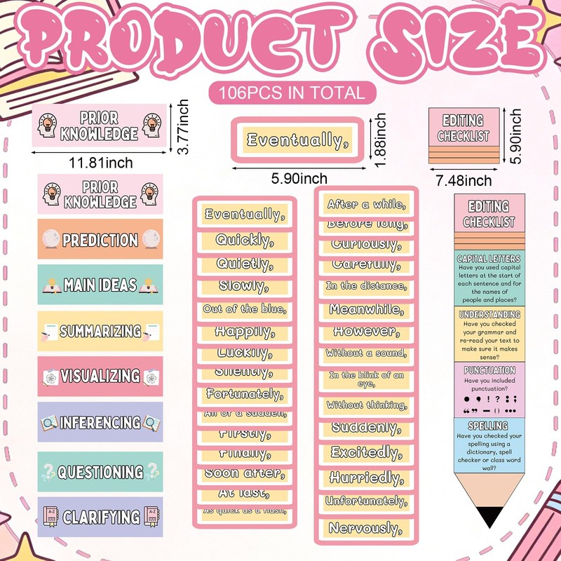 Maitys 106 Pcs Pastel Reading Posters for Classroom Back to