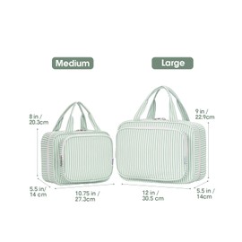 Narwey Striped Travel Toiletry Bag for Women Large Hanging Makeup Bag Organizer Toiletries Bag for Full Size Essentials Accessories Cosmetics (Mint Green Stripe(Large))
