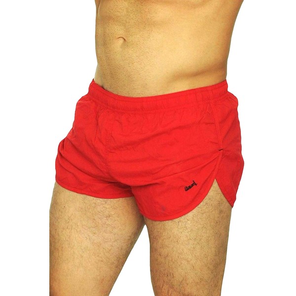 UZZI Men's Running Shorts Swimwear Trunks 1830, Red, Medium
