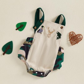Baby Boy Summer Clothes Farm Animal Embroidery Bubble Romper Sleeveless Camo Jumpsuit Infant Overalls Cute Outfit (Green Camouflage, 12-18 Months)