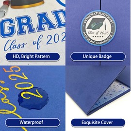 qiyeyeye 2025 Graduation Guest Book Alternative – Celebrate in Style! Blue Gold Class of 2025 Signature Book 18"x12", Unique Gift, Invitations, or Keepsake for High School & College Graduation Events