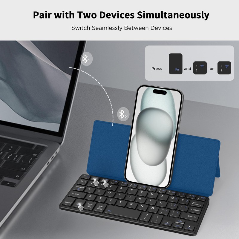 CACOE Mobilephone Mini Bluetooth Keyboard, Ultra-Thin, Portable and Foldable, Dual-Channel,