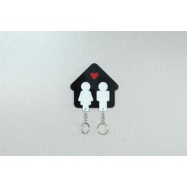 IPECKS Couples Key Holder | Key Holder with Key Chains | Acrylic Key Holder | Perfect for Couples, Anniversary, and Engagement Gifts | Multiple Colors (Black House, White Male & Female Keychains)