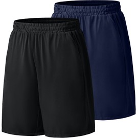 AIYINO Athletic Shorts for Men with Pockets and Elastic Waistband Quick Dry Activewear L Black&Navy