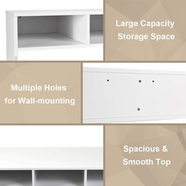BETTARY Wall Mounted Desk Hutch, Computer Desk Floating, Home Office Working Desk, 42.5inch Laptop Table Writing Desk, Table with Storage Shelves,Modern Console Media Storage Cabinet (White)