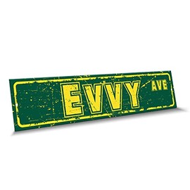 Customola - Evvy Name Green Yellow Color Street Sign, 4"x 18" Aluminum Metal Novelty Sign, Indoor - Outdoor, Design s95