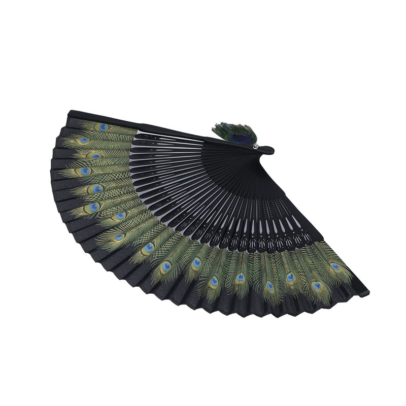 Abanicos Españoles Abanico Grandes Abanico Verde,Folding Fan Black Bones Beautiful