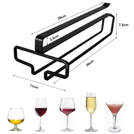 SAMSYOKI 4 Pezzi Porta Bicchieri da Vino Sospeso Supporto per Calici di Vino Sottopensile Rack per Calici Senza Foratura Scolabicchieri Vino in Metallo per Bar Ristorante Cucina (Nero)