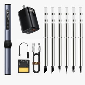 Miniature Digital Soldering Iron Kit: DC/PD (96W/65W) Model with Swift Heating from 180-780℉, 6 Types of Tips, Digital OLED Display, Auto Sleep Feature (6 Types of solder tips + 65W PD Adapter)