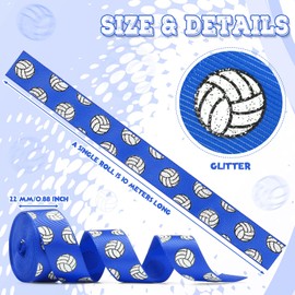 ROCEEI 10 Yards Volleyball Ribbon 7/8-inch Glitter Satin Volleyball Craft Ribbon Sports Grosgrain Ribbon for Hair Bows Wrapping Wreaths Crafting Sewing Cheer Team Sports Party Decoration (Blue)