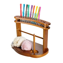 Wooden Yarn Holder for Knitting & Crochet, Horizontal Yarn Spindle Dispenser with Slots, Yarn Ball Storage Organizer for Knitting Lover