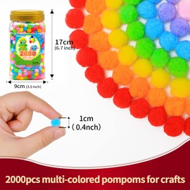 Praisebank Multi-Colored Pom poms, 2000pcs, 1cm, Pom Poms for Arts and Crafts, Pom Pom Balls in jar,Pom Poms for Crafts.