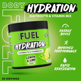 BodyFuel Hydration Electrolyte & Vitamin Powder - Natural Energy & Reduces Tiredness & Optimise Hydration (210g - 30 Servings)(Lemon & Lime)
