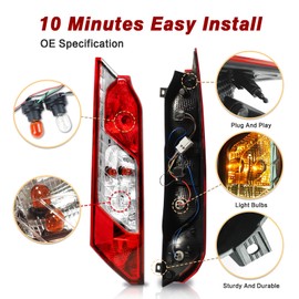 ZSBMP Tail Lights Compatible with Ford Transit Connect 2014-2023 Rear Lamp With New Bulbs and Harness Taillight Rear Brake Lamp Signal Assembly(Left Driver Side)