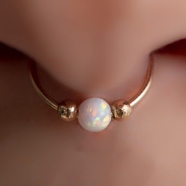Gold Septum Ring 20 Gauge White Opal Septum Piercing Hoop - 14k gold filled 8mm inner diameter 0.3 inch septum jewelry