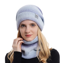 TAGVO Winter Hat and Loop Scarf Women's Winter Warm Hat Beanie Scarf Set with Thick Fleece Lining for Ski, C-Purple-03