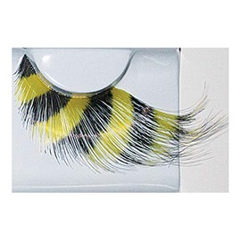 Eulenspiegel 001059 - Künstliche Wimpern, Gelbe Federn mit schwarzen Streifen, 1 ml Spezial-Wimpernkleber, Anleitung, für Karneval, Mottoparty