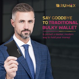 RUMEX Men’s Metal Wallet & Card Holder - RFID Blocking Anti-Theft Slim Wallet for Men - Sleek & Minimalist Metal Design - Men’s Card Organizer & Money Clip - BLACK