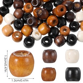 YUXIANLB Wooden Beads with Large Hole Vintage Round Natural Beads 5 Colours 150 Pieces Hair Beads Spacers Loose Beads for DIY Crafts Decor Jewellery Making Bracelets Macrame Necklace
