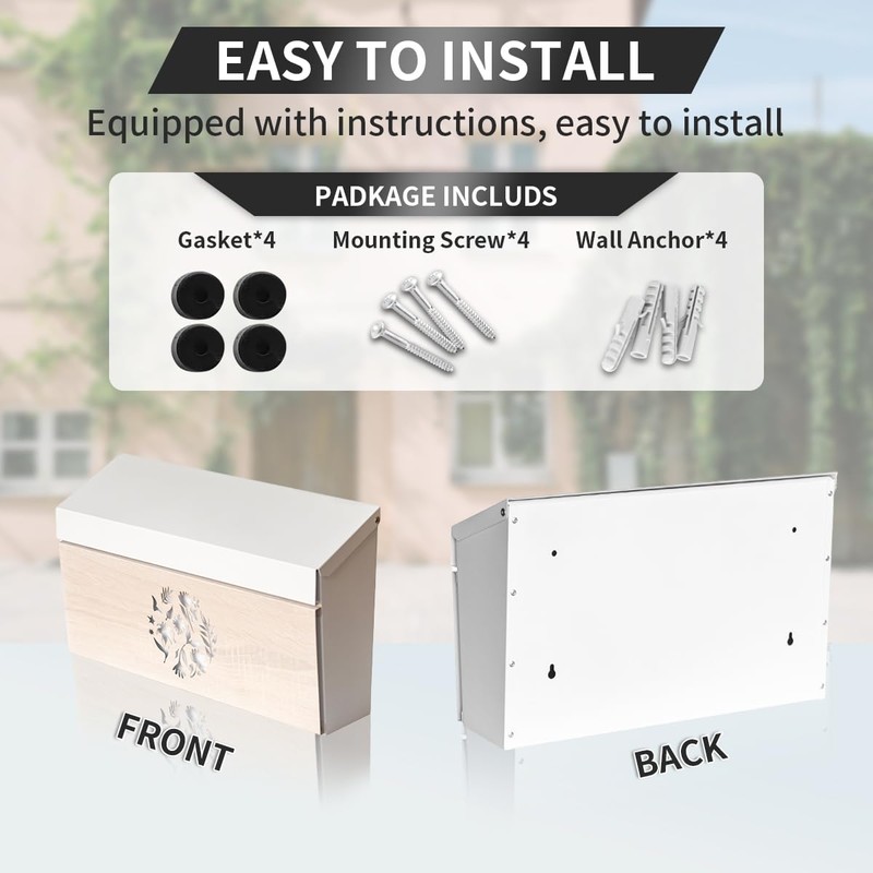 Ydocabinit Wall Mount Mailbox, Large Capacity Mailbox for House Outside,