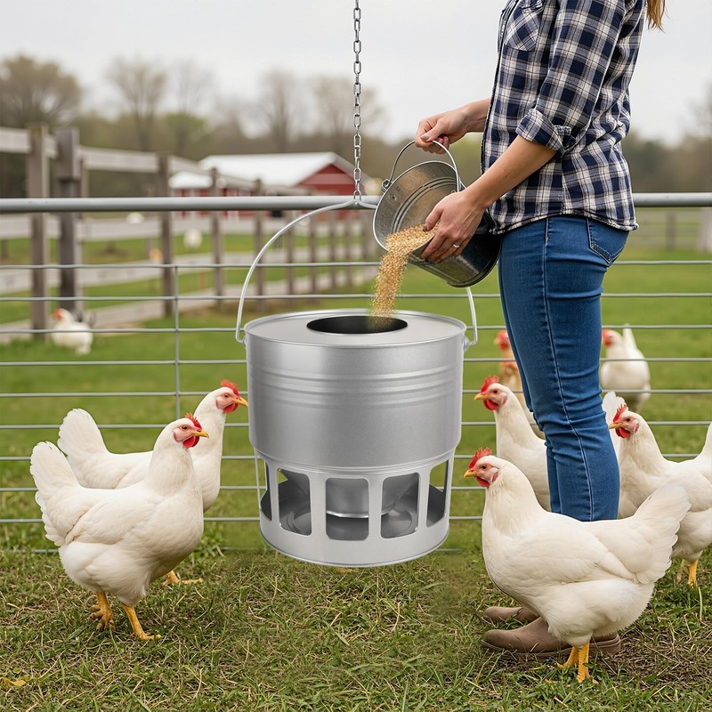 KOL Hanging Chicken Feeder – 20lbs Metal Chicken Feeder, Adjustable