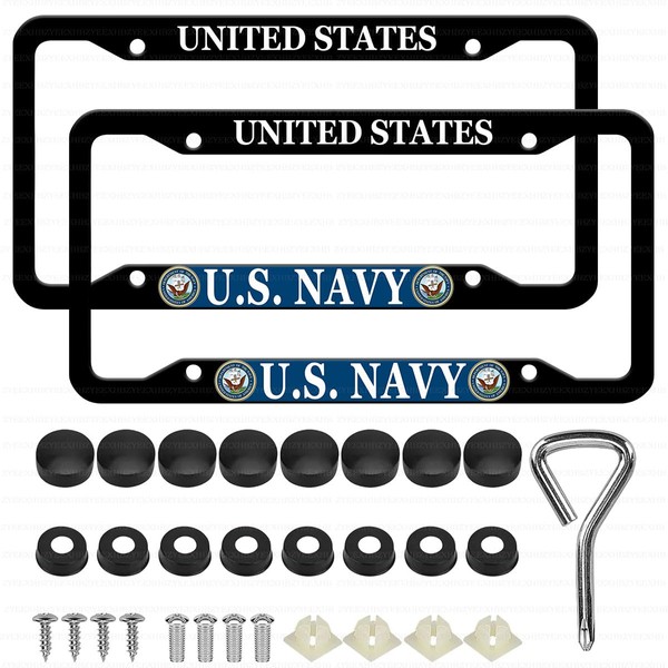 2 Pcs Aluminum License Plate Frame for U.S. Navy,4-Hole Matte
