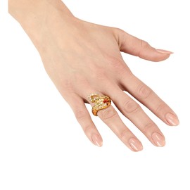 "GOLD SNAKE RING WITH STRASS & REDGEM EYES" -