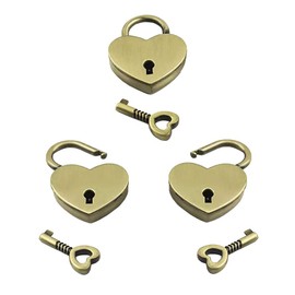 Zasvec Mini Padlock Antique Pack of 3 Lock Heart Padlock with Key Love Lock with Key Heart Lock Mini Padlock Small Lock with Key