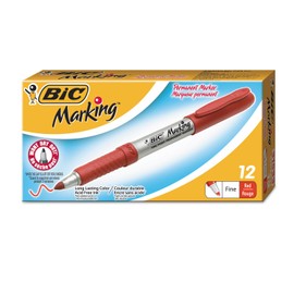 BIC GPM11RD Marking Fine Tip Permanent Marker, Rambunctious Red, Dozen